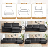 VINGLI 121" Cloud Linen Couch, Comfy Modular Sectional Sofa Set for Living Room,Modern 3-Seat Convertible Loveseat Sofa with 1 Ottoman for Small Space, Black VINGLI