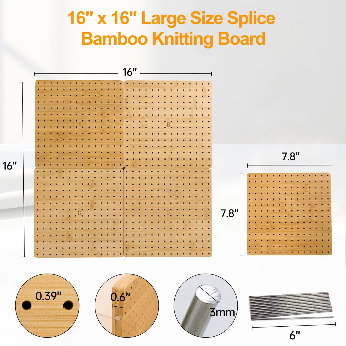 16 x 16 Inches Crochet Blocking Board 4 in 1 - Magnetic Splicing Large Size Granny Square Blocking Board Mats for Knitting & Crochet Projects with 15 Stainless Steel Pegs, Gifts for Mom, Grandmothers Adnkwolivt