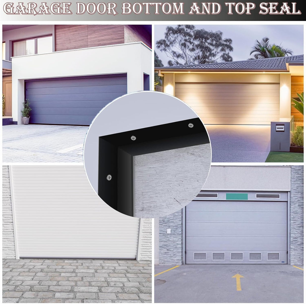 Greymond Garage Door Weather Stripping, 40 FT Black Garage Door Side and Top Seal Trim, Universal Adhesive Backed Garage Door Rubber Seal Strip Replacement Greymond