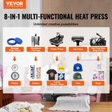 VEVOR Heat Press Machine 8 in 1 Combo - 15x15 Tshirt Press Machine with Tumbler Press, 360° Swing Away Digital Multifunction Heat Transfer Sublimation for Printing T Shirts Mug Hat Plate Cap, Black VEVOR