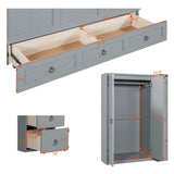 Harper & Bright Designs Queen Size Murphy Bed with Desk, Wooden Queen Murphy Bed with USB Port, Large Drawer and Wardrobe, Gray Harper & Bright Designs