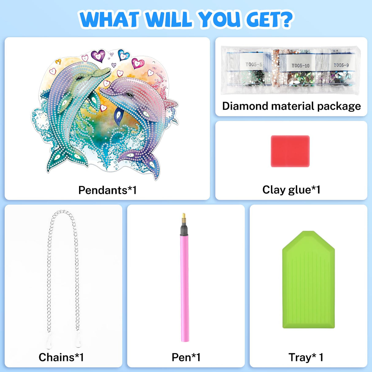 Bowetile Dolphin Diamond Art Hanging Kits for Adults Kids, 5D Special Shape Diamond Painting Animals Kits, Animal Gem Art Suncatchers Painting Pendant Ornament for Home Garden Wall Decor Bowetile