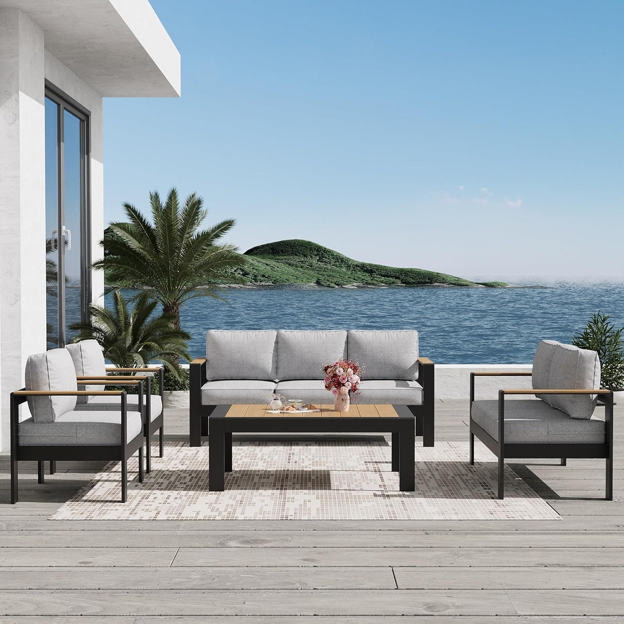 Aeeiua Outdoor Rectangle Patio Aluminum Coffee Tables for Outside, All Weather Patio Slatted Tabletop for Indoor or Outdoor Use Aeeiua