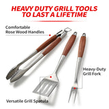 GRILAZ Heavy-Duty Rose Wooden BBQ Grilling Tools Set. Extra Thick Stainless Steel Multi-Function Spatula, Fork & Tongs | Essential Accessories for Barbecue & Grill. Ideal Gift for Father… GRILAZ