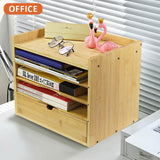 KKTONER 5-Tier Bamboo Desk Organizer with Drawer Tabletop File Organizer Document Holder with Shelf Desktop Cabinet for Home Office School Supplies (Natural) KKTONER
