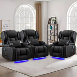 Oprisen Power Recliner Chair Set of 3 Overstuffed Home Theater Seating w/Heat Massage Electric Movie Gaming Sofa Reclining Sleeper Chair with LED Light/Lumbar Pillow/USB Port/Cup Holders Oprisen