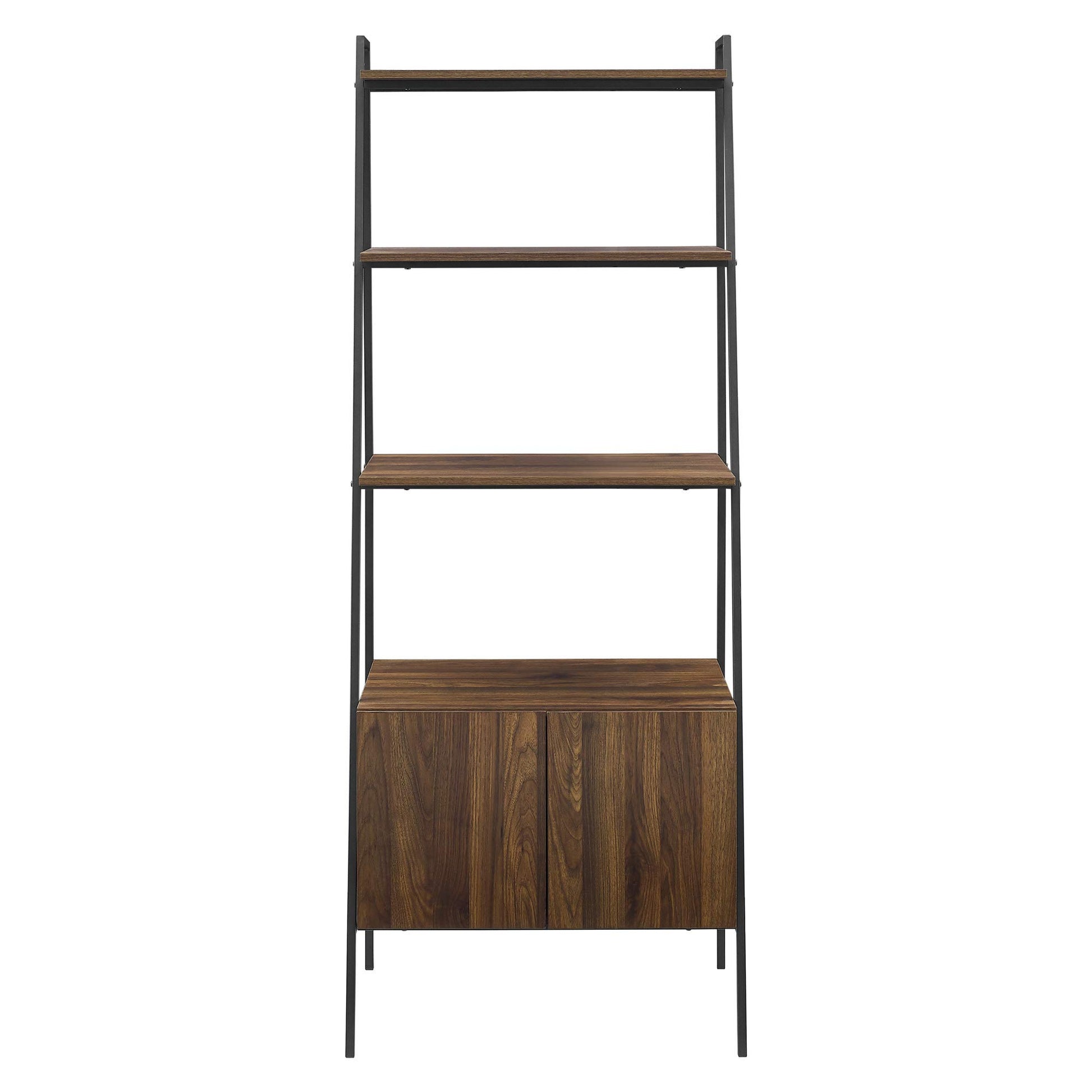 Industrial Dark Walnut Ladder Bookcase & Cabinet by Walker Edison - 72 Inch Home Office Workstation - WoodArtSupply