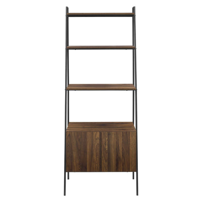 Industrial Dark Walnut Ladder Bookcase & Cabinet by Walker Edison - 72 Inch Home Office Workstation - WoodArtSupply