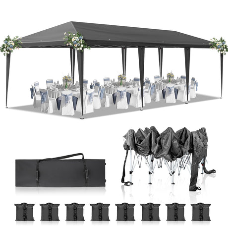 10x30 Pop Up Outdoor Canopy Tent,10x30ft Waterproof Party Tent Ez Up Canopy Tents for Parties Wedding Outdoor Commercial Event Gazebo Portable Instant Tent for Backyard Camping Carport, Dark gray Xeuemtey