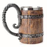OTARTU Vintage Faux Oak Wood Barrel Beer Mug, Medieval Retro Viking Stainless Steel Coffee Cup Stein Tankard,17oz/500ML Cup Mug,Unique Gift OTARTU