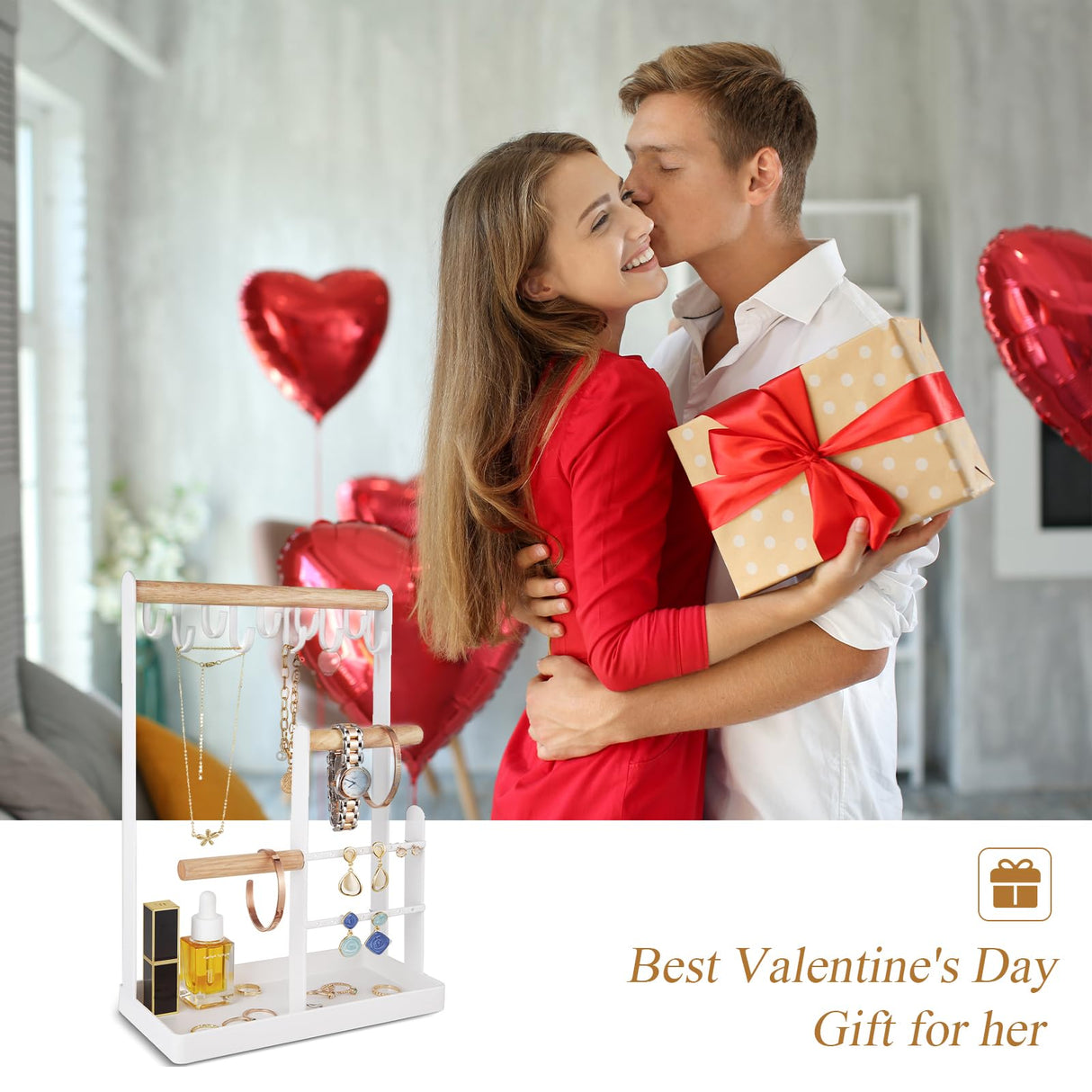 ProCase Jewelry Organizer Stand Necklace Holder, 4-Tier Tower Rack with Earring Tray, 10 Hooks Necklaces Hanging Small Jewelry Display Storage Tree for Bracelets Rings Watches -White ProCase