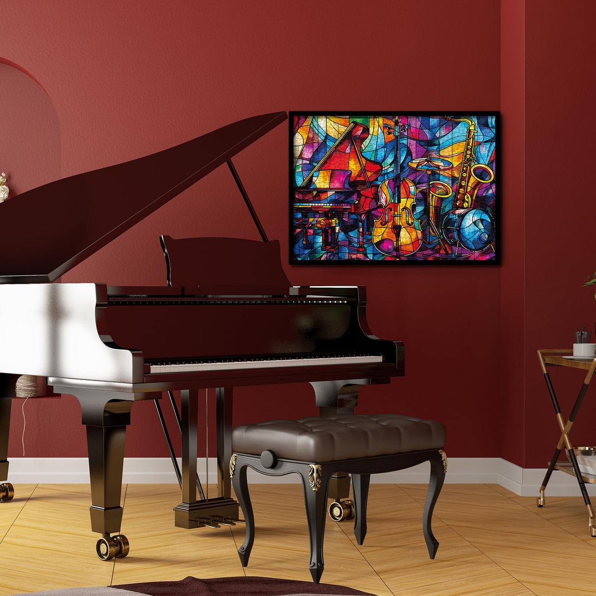 Stained Glass Music Puzzle for Adults 1000 Pieces, Colorful Art Jigsaw Puzzle, Piano Violin Puzzle BBOLDIN