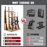amoard Indoor Gun Racks, Wooden Free Standing Heavy Duty Shotgun Display Rack, Rifle Stand Organizer, 12 Rifles Storage Holder Wood Gun Rack (Carbonized Black) amoard
