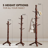 SUOHUI Coat Rack, Natural Wood Coat Racks with 3 Height Options and 9 Hooks,Coat Tree Ease of Assembly,Freestanding Hall Tree for Home/Office/Entryway/Hallway (Walnut) SUOHUI