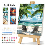 4 Pack Framed Paint by Numbers Kit for Adults Beginner Canvas Painting by Numbers for Adults Beach Easy Adult Paint by Number Kits with Frame Sea Turtle Watercolor Painting by Number 8x12 Inch obterie