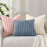 decorUhome Faux Fur Christmas Throw Pillow Covers 18x18 Set of 2, Decorative Soft Plush Striped Neutral Couch Euro Pillow Covers with Velvet Back for Sofa, Bed, Living Room Home Decor, Cream White decorUhome