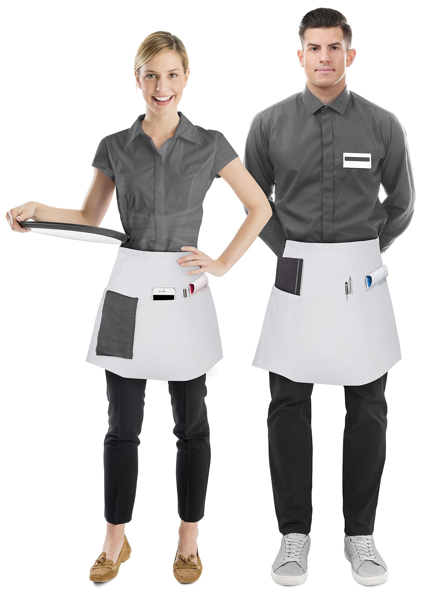 Utopia Wear 4 Pack Server Apron with 3 Pockets, Waist Apron for Waiter Waitress, 12 Inches, White