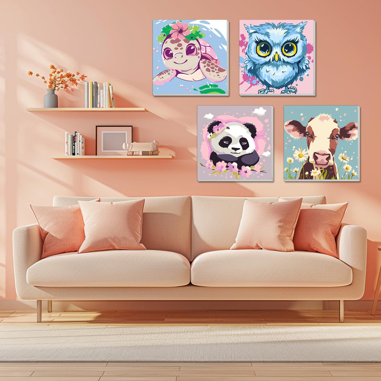 AILIBUT 4 Pack Animal Paint by Numbers Kit for Kids Age 4-12, Framed Canvas Paint by Number Animals Drawing Kit, Color by Number for Beginners, 8x8 Inch AILIBUT