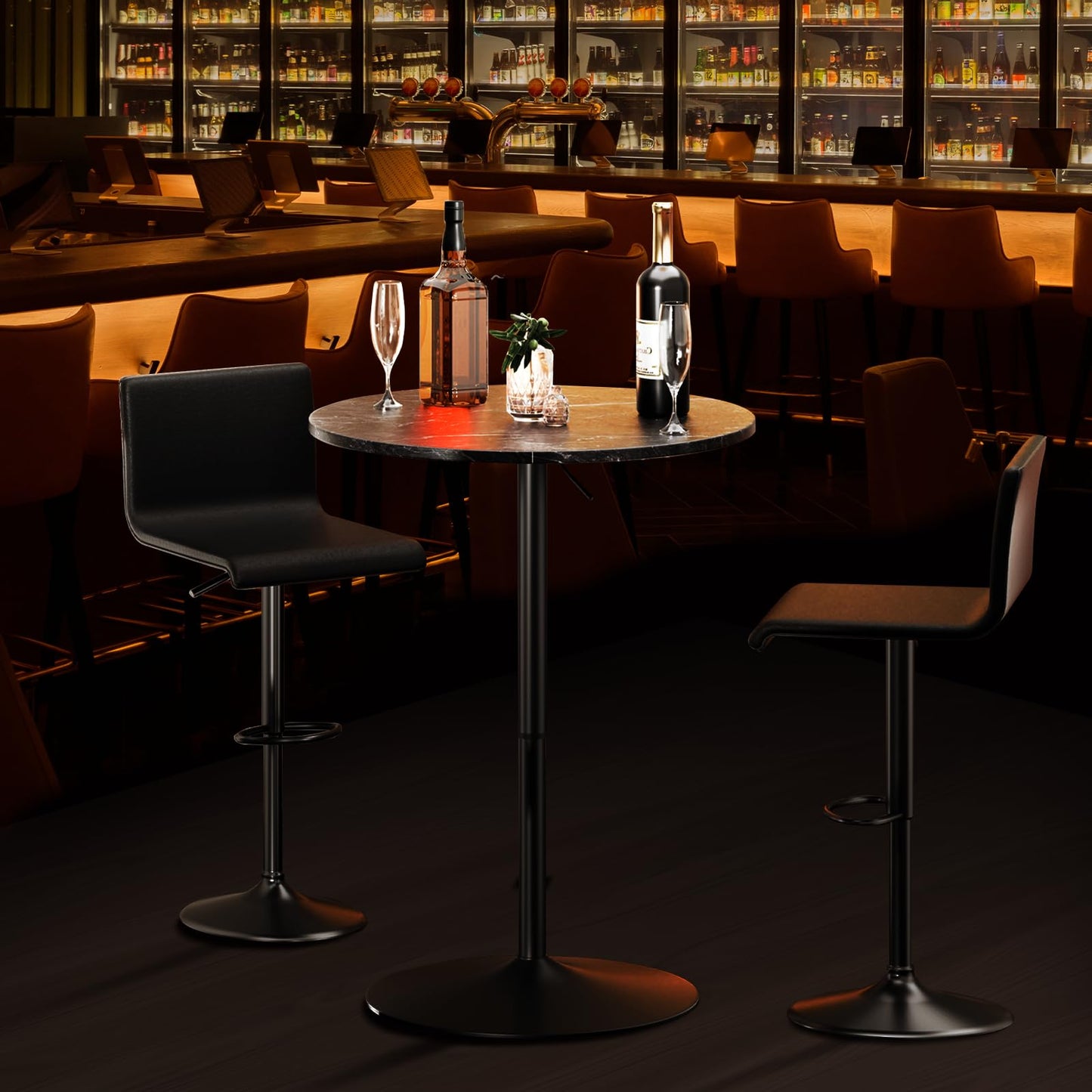 Athena Collection Round Bar Table,Adjustable Height Pub Table and 360°Swivel Bistro Table, High Top Table with MDF Desktop,Cocktail Table for Bar/Pub/Bistro(Black Rock)