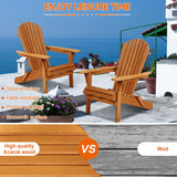 Adirondack Chair Weather Resistant Patio Chairs Folding Outdoor Chair w/Long Arms Solid Wooden Heavy Duty Reclining Fire Pit Chair for Deck, Lawn, Backyard, Garden - Natural Dkelincs