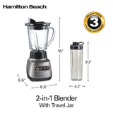 Hamilton Beach Wave Action Blender for Shakes and Smoothies, Stainless Steel Ice Sabre Blades, 40oz Glass Jar, 20oz Blend-In Portable Travel Jar, 800 Watts, Quiet Design, Gray (58181) Hamilton Beach