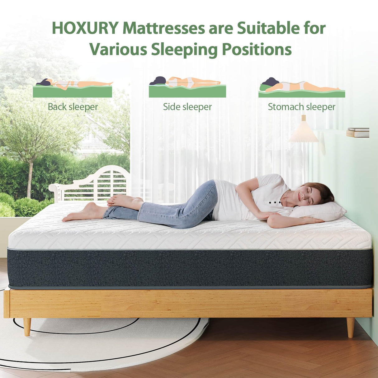 HOXURY Queen Mattress, 8 Inch Green Tea Memory Foam Mattress in a Box, Medium Firm Queen Size Mattress for Pressure Relief, CertiPUR-US Certified HOXURY