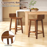 COSTWAY Solid Wood Bar Stools Set of 2, 24.5-inch Counter Height Chairs with Low Back and Footrest, Farmhouse Wooden Armless barstools for Kitchen Island, Dining Room, Cafe, Breakfast, Brown COSTWAY