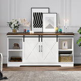IDEALHOUSE Farmhouse TV Stand, Entertainment Center for 65 Inch TV Media Console Table, White Barn Door TV Stand with Storage and Shelves, Modern TV Console Cabinet Furniture for Living Room IDEALHOUSE