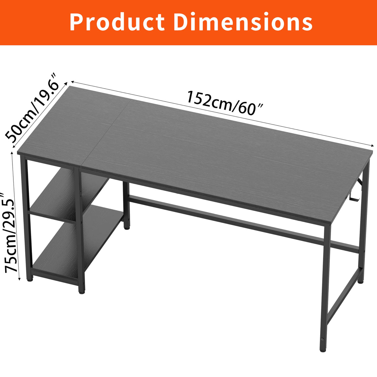 JOISCOPE Home Office Desk with Double Reversible Side Shelves and Headphone Hooks, Computer Desk for Working, Gaming, Studying, 60 inches, Black JOISCOPE