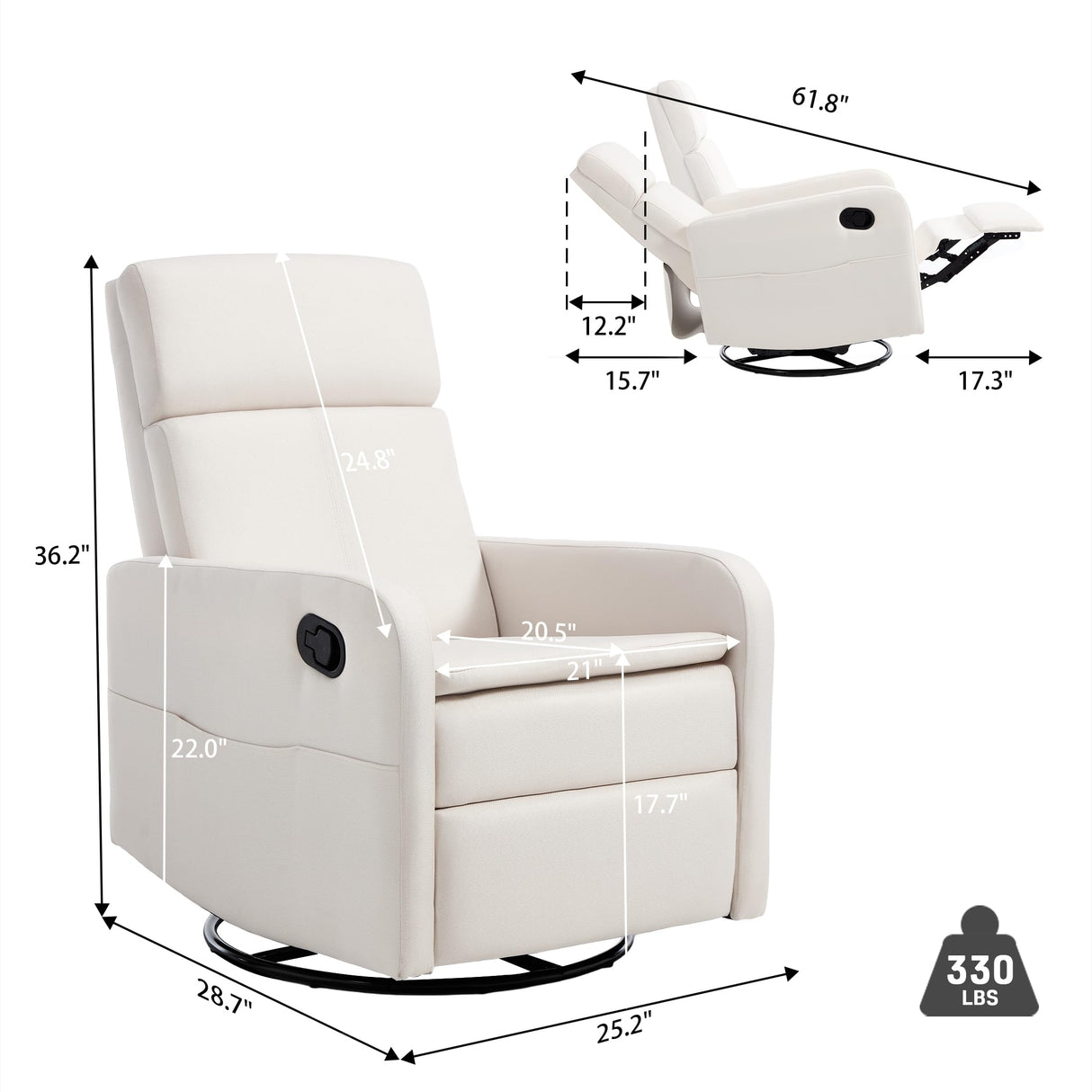 Ketaiyou Swivel Rocking Recliner Chair for Adults, Rocker Nursery Glider Chair for Living Room Bedroom, Upholstered Fabric Reclining Single Sofa Chair(Beige) Ketaiyou