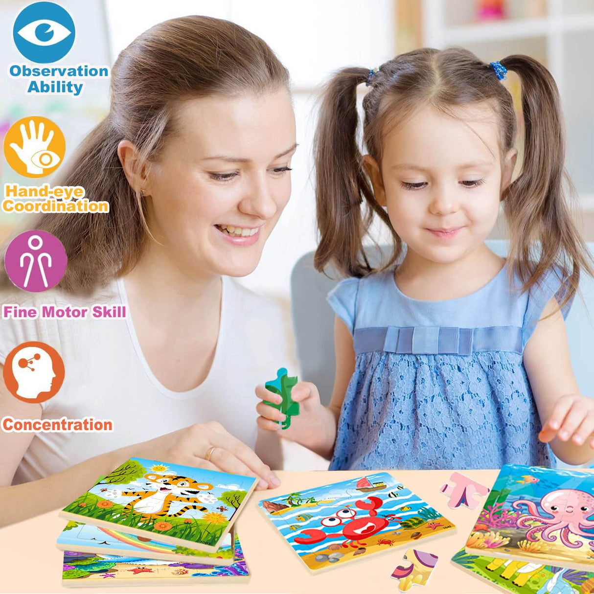 Puzzles for Kids Ages 4-6, 10 Pack of 20 Piece Wooden Jigsaw Puzzles for Toddlers Ages 3-5 Jigsaw Puzzle for Toddler Children Learning Educational Puzzles Toys for Boys and Girls. VOMYOZB