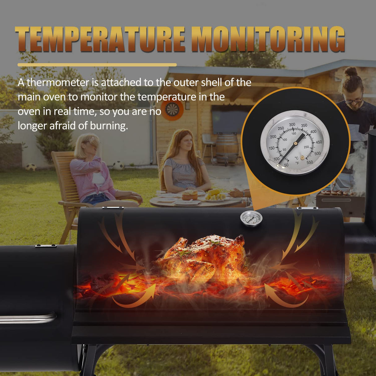 Charcoal Grills Outdoor BBQ Grill Offset Smoker with Wheels Side Fire Box Portable Barbecure Grill for Outdoor Cooking Backyard Camping Picnics,Black NChanmar