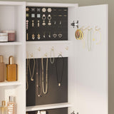 Vanity Desk with Mirror, Lights and Charging Station, 3-Drawer Glass Top Vanity Table with Jewelry Cabinet, 42.8 inch Halitaa