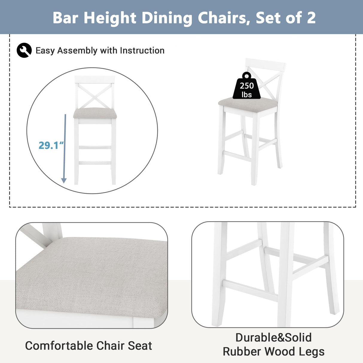 LUMISOL Bar Table and Chair Set, Small Counter Height Table Set for 2, 3 Piece Bar Table Set for Dining Room Small Place, Breakfast Nook Table Set, Space Saving for Living Room, Beige LUMISOL