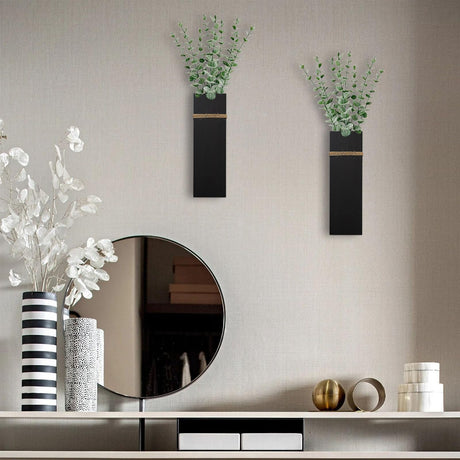 Wall Planters for Indoor Plants - 4 Pack Wood Wall Vases for Dried Flowers & Artificial Plants Modern Farmhouse Wooden Vase for Living Room Bedroom Kitchen Wall Decorations - Black TYLCC