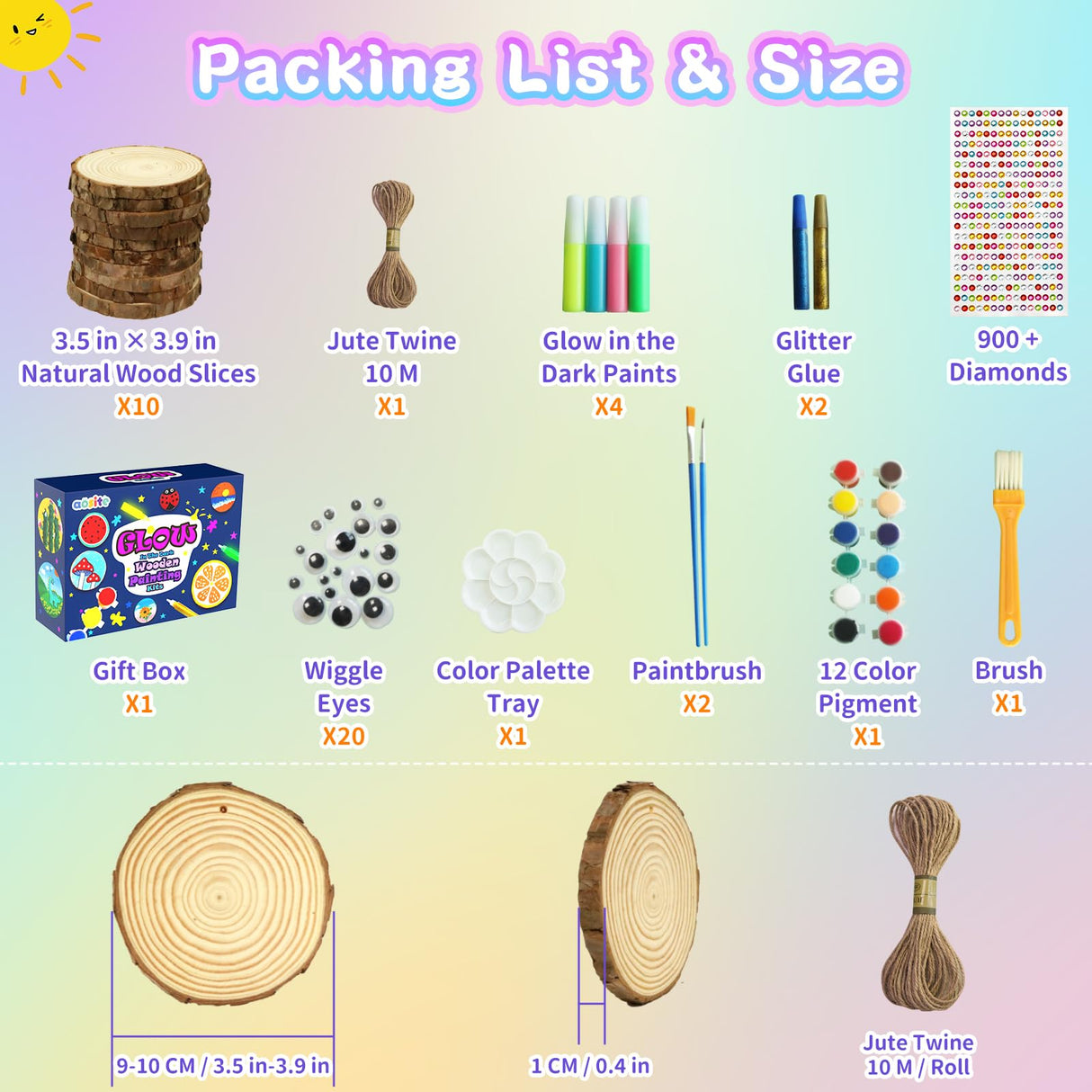 AOSITE Wooden Crafts Kit for Kids-Glow in The Dark-Arts and Crafts for Kids Ages 6-12, Wood Slices Painting Craft Activities Kits, Creative Art Toys for 6 7 8 9 10 11 12 Year Old AOSITE