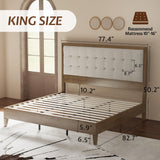 Jocisland Wood King Size Bed Frame,Tall Upholstered Tufted Headboard, Solid Wood Platform, No Box Spring Needed, Ash Gray Jocisland