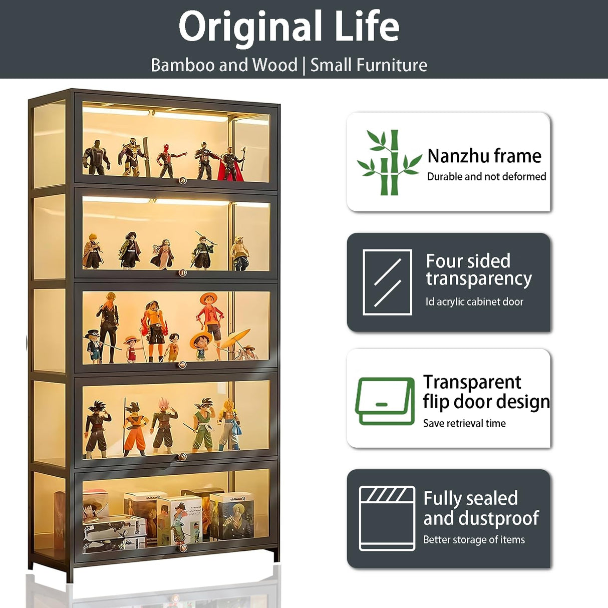 iusyugh 5 Tier Curio Display Cabinet, Storage Shelves with Acrylic Glass Door, Collectibles Toy Organizers Rack & Display Shelf, Kids Bookcase for Bedroom, Reading Nook, Toddler's Room iusyugh