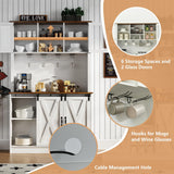 4ever2buy Farmhouse Coffee Bar Cabinet with Hutch, 72'' White Hutch Cabinet with 2 Glass Doors, Tall Wine Bar Cabinet with 9 Wine Racks, Coffee Bar Hutch with Storage for Living Room 4ever2buy