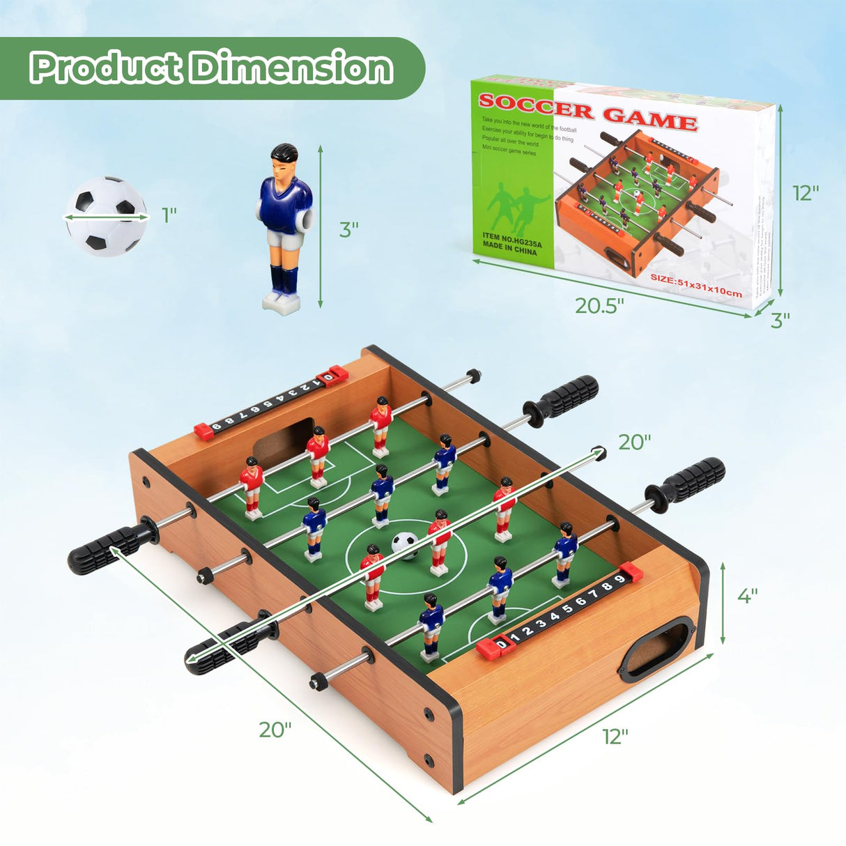 Giantex 20" Foosball Table, Easily Assemble Wooden Mini Foosball Table Top w/Footballs, Soccer Table for Arcades, Game Room, Bars, Parties, Family Night Giantex