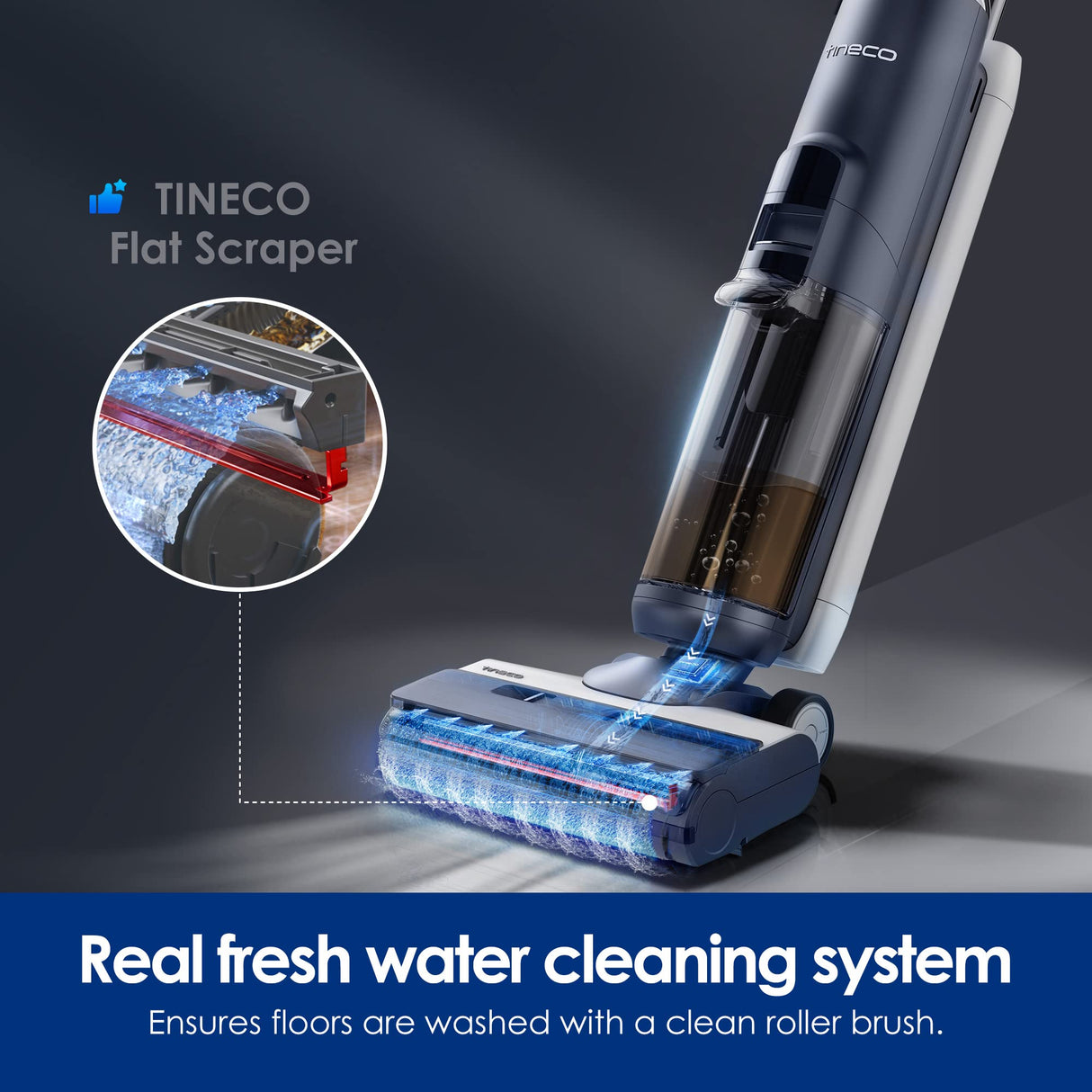 Tineco Floor ONE S5 Smart Cordless Wet Dry Vacuum Cleaner and Mop for Hard Floors, Digital Display, Long Run Time, Great for Sticky Messes and Pet Hair, Space-Saving Design, Blue Tineco