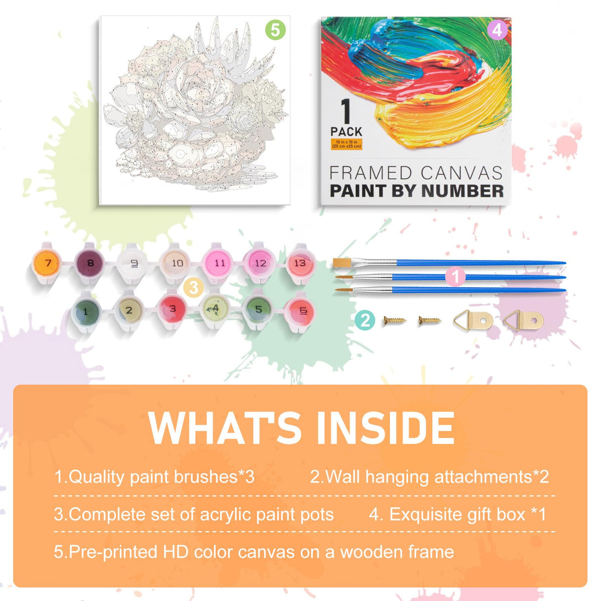 Framed Paint by Numbers Kit for Adults Beginners & Kids Ages 8-12, Sunflower Acrylic Easy Paint by Number with Frame, Watercolor Paint by Number Kits on Canvas Framed (10 * 10 Inch, without Easel) Offito