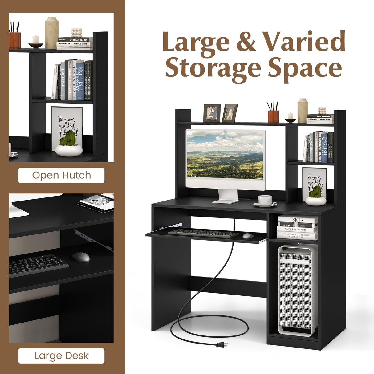 Tangkula Modern Computer Desk with Hutch, Charging Station & Storage Solutions for Home Office Tangkula