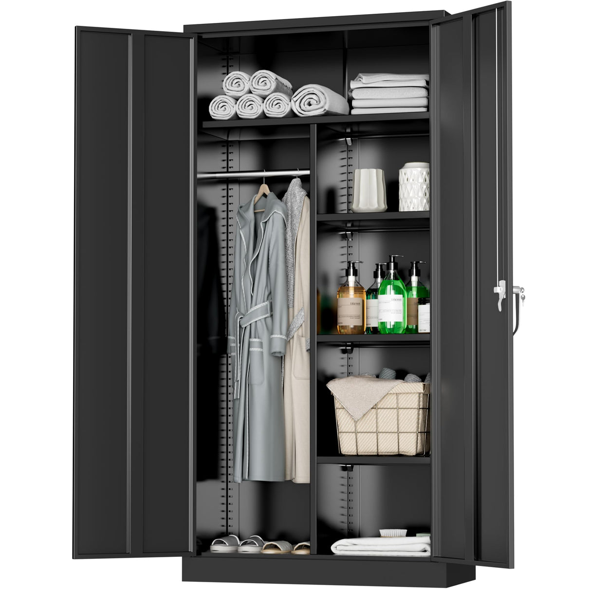 Greenvelly Metal Wardrobe Closet with Doors and Shelves,72" Black Armoire Wardrobe Closet for Hanging Clothes for Office, Home, School, Employee,Gym Greenvelly