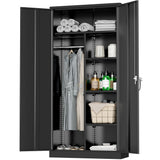Greenvelly Metal Wardrobe Closet with Doors and Shelves,72" Black Armoire Wardrobe Closet for Hanging Clothes for Office, Home, School, Employee,Gym Greenvelly