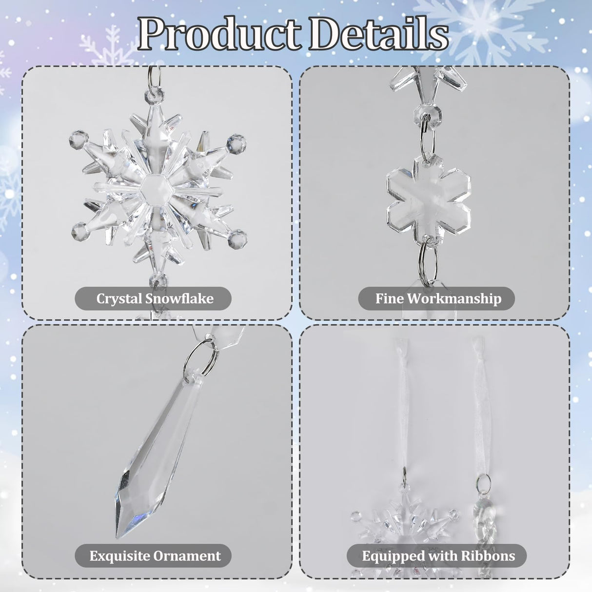 Crystal Ornaments Christmas Tree Decorations - 21pcs Christmas Tree Ornaments Sparkling Dazzling Festival Party Decoration Crystal Snowflake Design Hanging Ornament Holiday Season Home Decor Lapogy