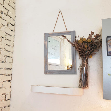 AAZZKANG Wood Framed Mirror Rectangular Rustic Wall Mirror Farmhouse Decorative Small Hanging Mirror for Bathroom Living Room Bedroom AAZZKANG