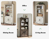 AMERLIFE Farmhouse Bookcase with Doors, 5 Shelf Bookshelf Storage Cabinet with Adjustable Shelves & Barn Door, Versatile Storage Pantry Cabinet for Bedroom, Living Room, Kitchen, Rustic White(2pcs) AMERLIFE
