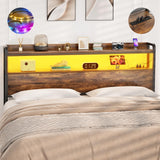 Aheaplus Headboard for Full Size Bed Frame, Headboards with Outlets, USB Ports and LED Light, Head Board with Storage, Height Adjustable, Sturdy and Stable Headboard, Full Size, Rustic Brown Aheaplus