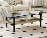 Chairus Farmhouse Rectangular Coffee Table with Rattan Storage - Solid Wood Centre Table for Home and Office chairus